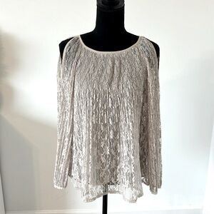 Lauren Conrad Lace Beige Open Shoulder Blouse